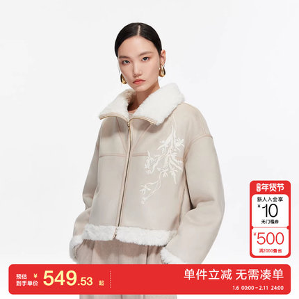 绫致Vero Moda短外套2025冬季新款印花设计优雅内里毛绒