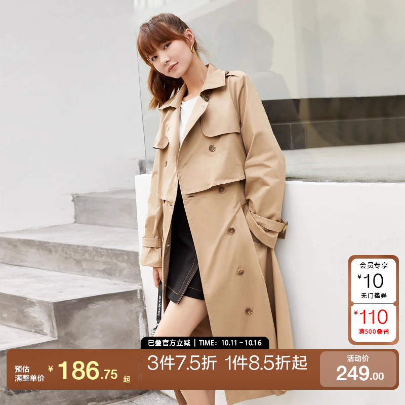 tq区绫致Vero Moda春夏双排扣翻领绑带风衣外套女时尚百搭潮流