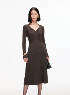 vq区绫致Vero Moda连衣裙女25秋冬含绵羊毛交叉大裙摆针织长裙