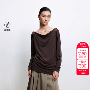 T恤女 优雅松弛一字船领宽松落肩长袖 绫致ONLY秋季 新款
