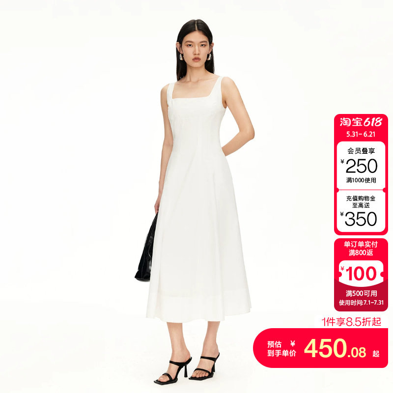 绫致Vero Moda连衣裙夏季新款含棉方领纯色长裙
