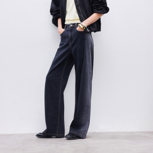 绫致ONLY冬季 女 做旧复古水洗宽松约克线剪裁直筒牛仔裤