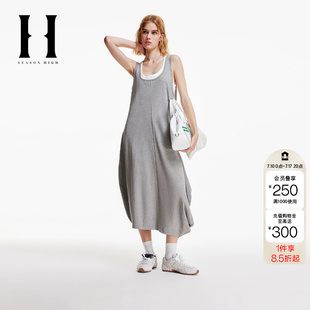 绫致SEASONHIGH女秋款假两件无袖连衣裙A字裙logo贴布潮流女