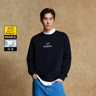 绫致杰克琼斯BSQ联名秋冬男卫衣字母胶印纯棉休闲圆领上衣