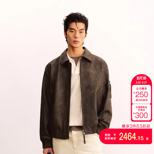 vj区绫致杰克琼斯男装 潮出街百搭字母刺绣宽松真皮夹克外套 秋季
