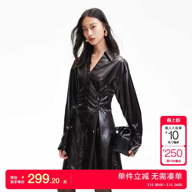 绫致Vero Moda连衣裙2025春夏光泽感面料绑带连衣裙时尚百搭