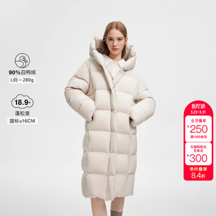 羽绒服女时尚 90白鸭绒保暖纯色连帽长款 新款 绫致ONLY冬季