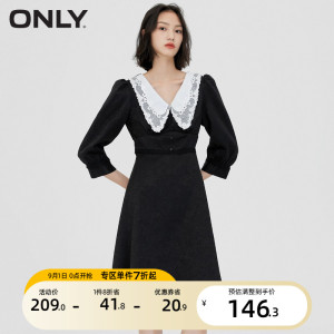 [聚]绫致ONLY2023秋新法式减龄显瘦娃娃领小黑裙连衣裙女
