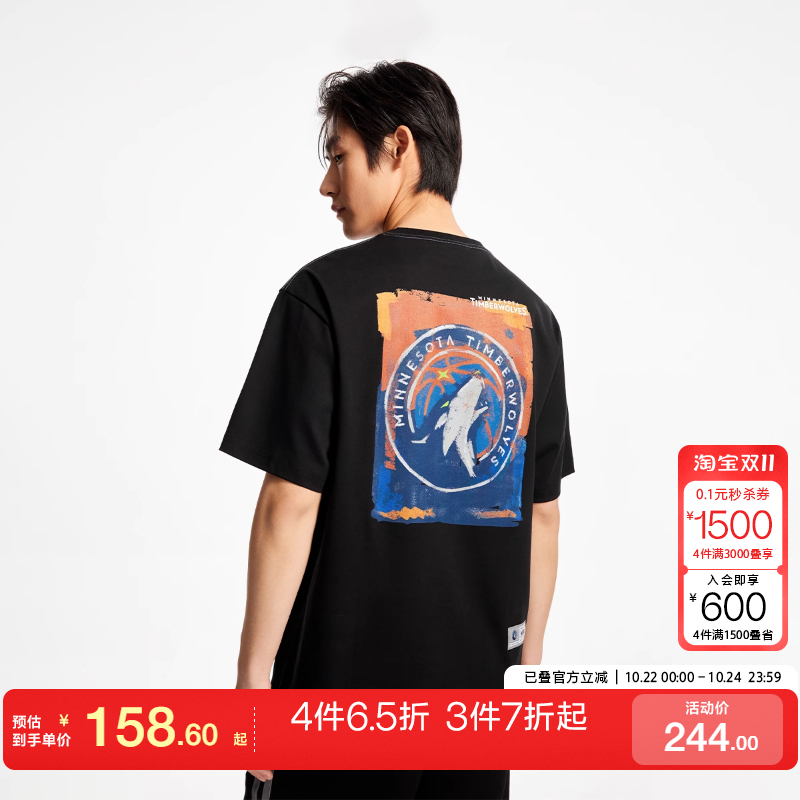 vq区绫致杰克琼斯NBA联名款男夏森林狼队纯棉印花休闲百搭短袖T恤