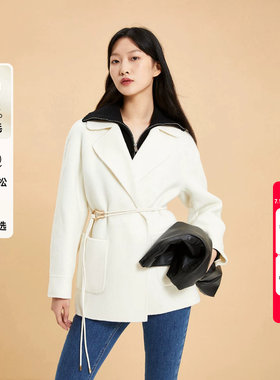 绫致Vero Moda毛呢大衣女秋冬翻领合体版型收腰设计简约时尚