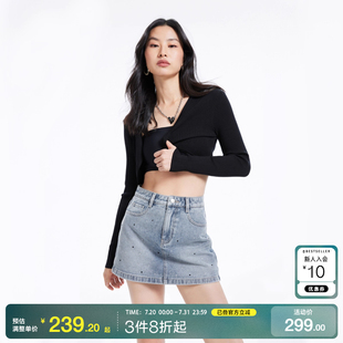 v区绫致Vero Moda牛仔短裤 女25春夏烫钻短薄款 高腰休闲小裙裤