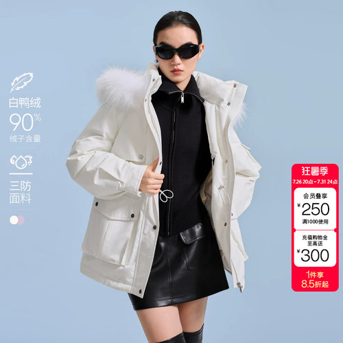 tq区绫致VeroModa羽绒服女秋冬运动90白鸭绒三防面料毛领