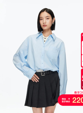 vq区绫致Vero Moda衬衫秋冬新款含棉抽绳底摆纯色百搭上衣