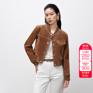 绫致ONLY秋冬新款 皮衣外套女 复古棒球风纯色正肩短款