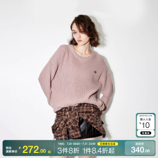 o区绫致ONLY2024秋冬新款 潮 慵懒风纯棉宽松落肩圆领针织衫 女时尚