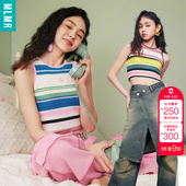 绫致MLMR春夏活力欢快撞色立体编织条纹LOGO刺绣针织背心时尚 百搭