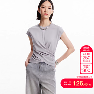 收腰圆领褶皱落肩无袖 新款 上衣 ModaT恤女夏季 vq区绫致Vero