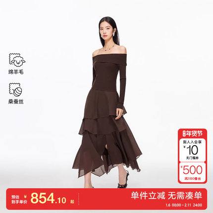 绫致Vero Moda连衣裙2026春季新款含绵羊毛桑蚕丝不规则薄纱裙