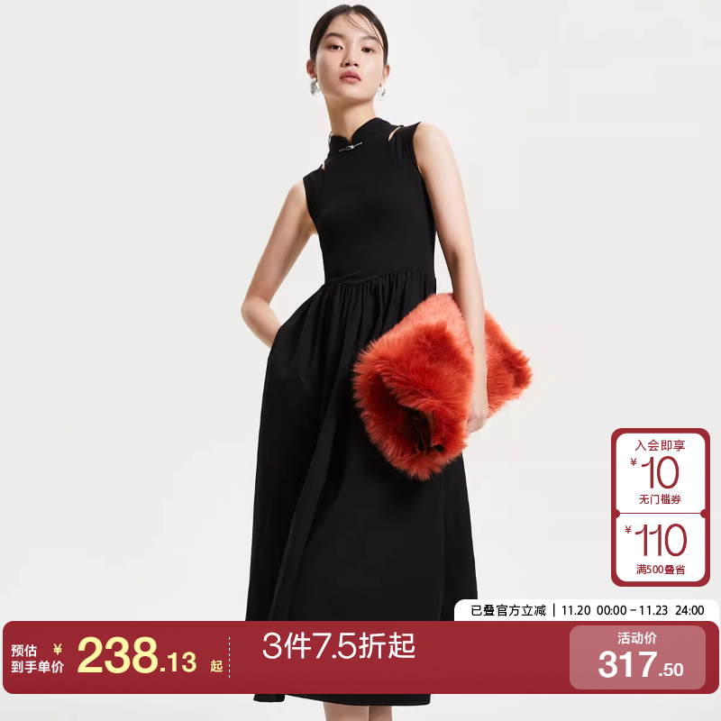 v区绫致Vero Moda连衣裙2025春夏新款新中式立领镂空连衣裙