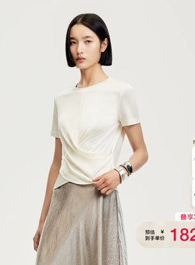 vq区绫致Vero ModaT恤女春夏丝光质感面料交叉设计短袖T恤