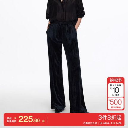 v区绫致Vero Moda休闲裤25秋冬松紧腰头丝绒高腰直筒裤时尚百搭