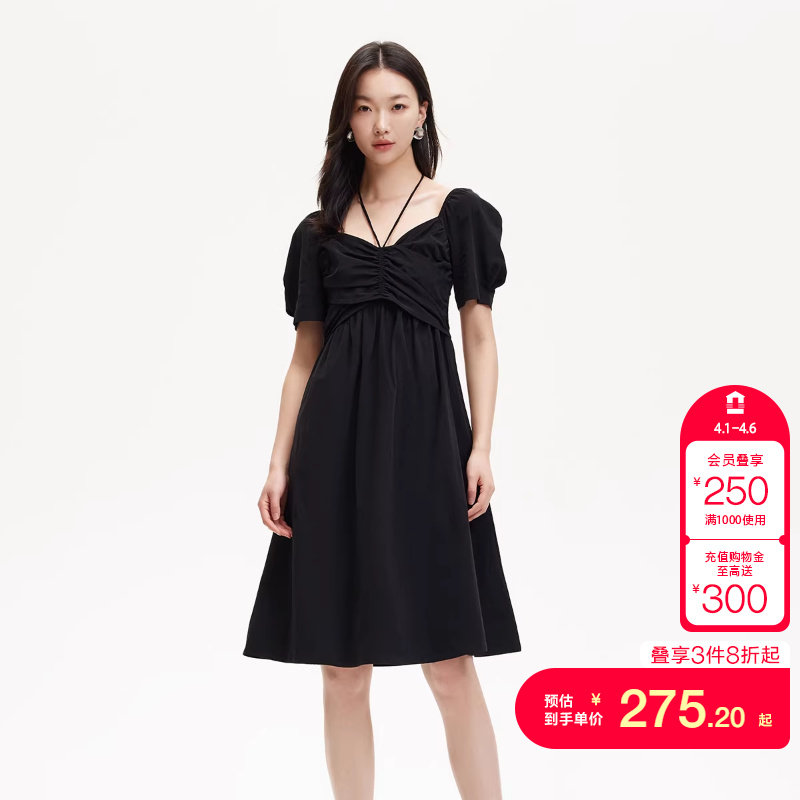 vq区绫致Vero Moda连衣裙春夏款娃娃裙高腰泡泡袖短袖系带