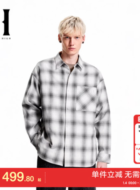 绫致SEASON HIHG时尚出街纯棉舒适简约风格纹长袖衬衫外套男