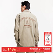 t区绫致杰克琼斯秋冬长袖 宽松字母刺绣翻领灯芯绒衬衫 男