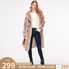 保棉服外套女118322509 绫致ONLY秋冬新款 毛绒双排扣中长款