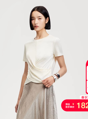 vq区绫致Vero ModaT恤女25春夏丝光质感面料交叉设计短袖T恤百搭