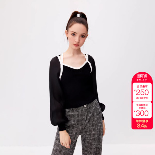 女时尚 雪纺衫 潮流 纯色方领短款 ONLY秋冬通勤风百搭法式