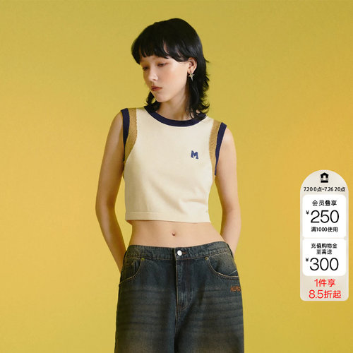 绫致MLMR秋冬新款女士美拉德撞色字母刺绣美式背心马甲女款潮