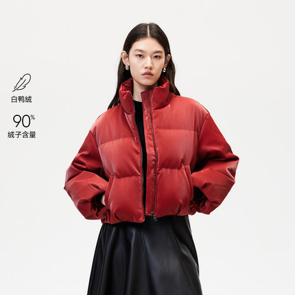 绫致Vero Moda羽绒服女2025冬季新款光泽感90白鸭绒短款面包服