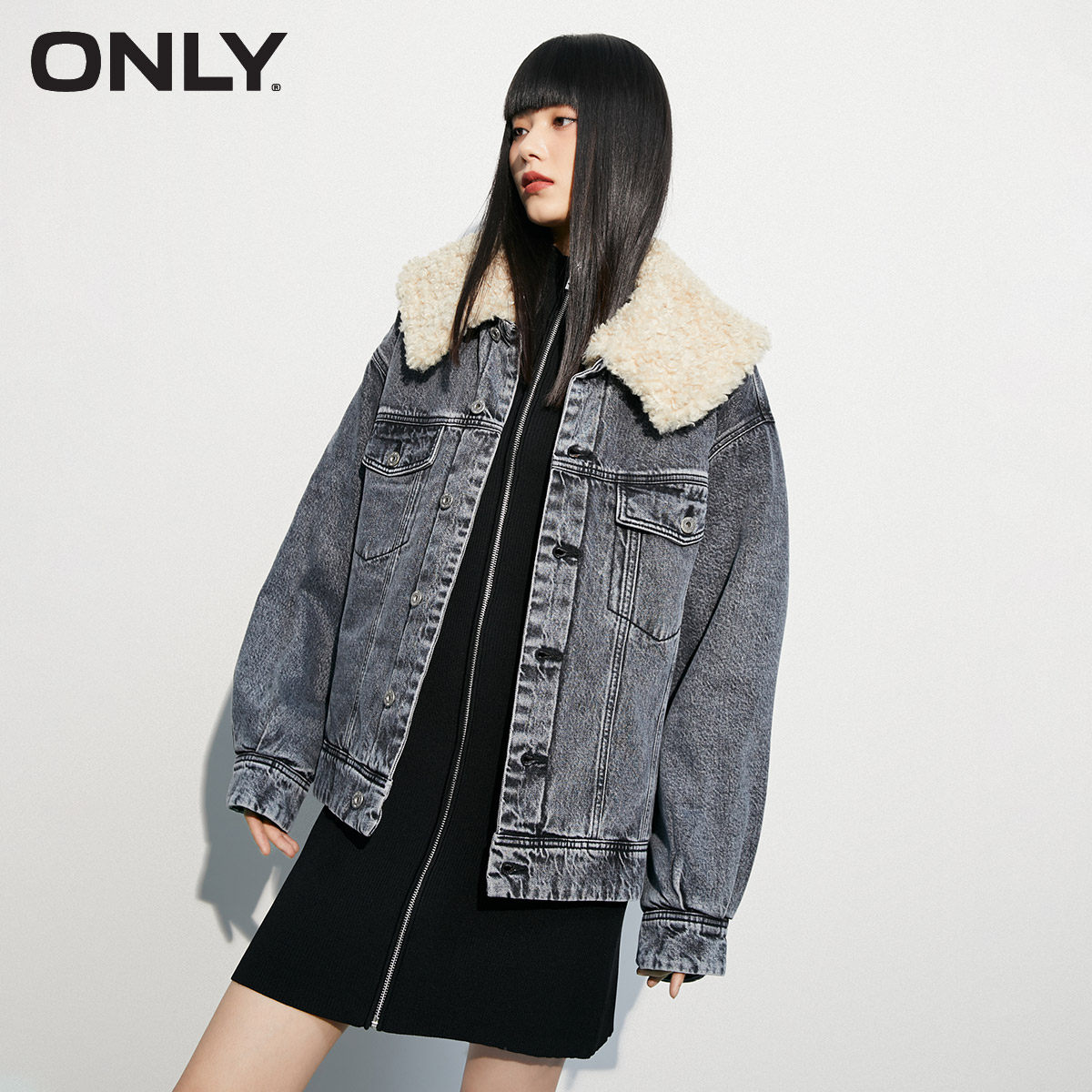 绫致ONLY2023秋冬毛绒翻领时尚百搭显瘦宽松牛仔外套女怎么样,好用不?