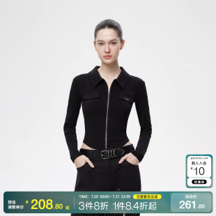 T恤女 o区绫致ONLY2025春夏新款 时尚 辣妹风正肩翻领长袖 开衫