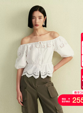vq区绫致Vero Moda上衣女夏季新款含棉弹力领口纽扣门襟