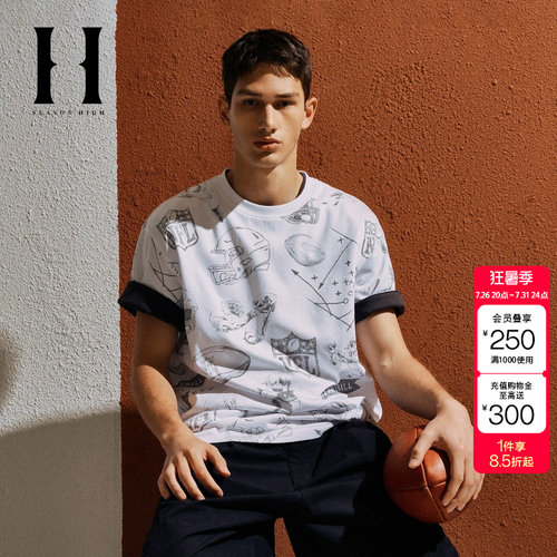 绫致夏季NFL联名宽松衣身满印印花设计舒适短袖T恤男上衣