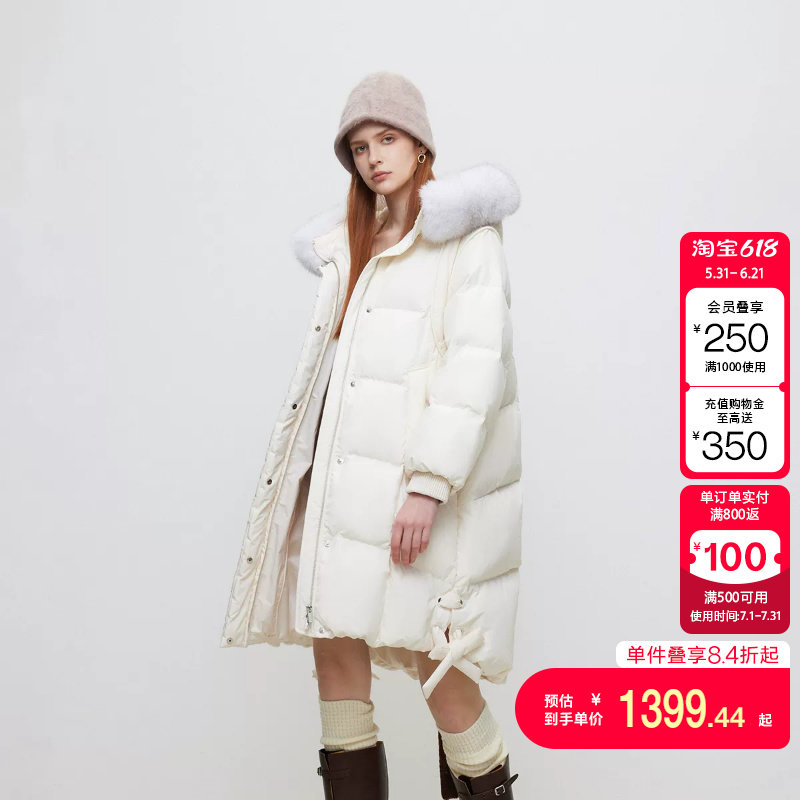 绫致ONLY冬季新款90白鹅绒简约百搭毛领中长款羽绒服女