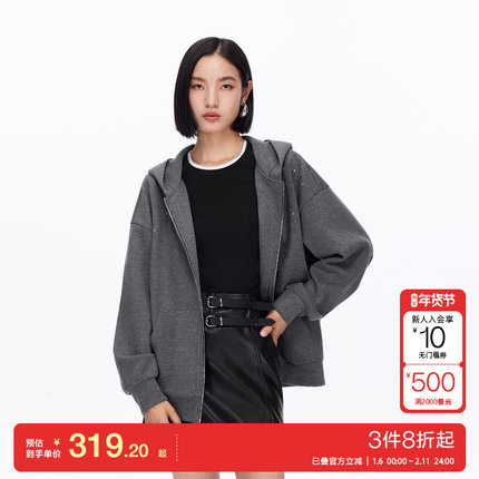 v区绫致Vero Moda外套25秋冬含再生纤维素醋纤羊毛钻饰连帽上衣