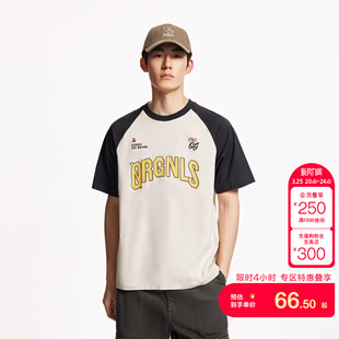 tq区绫致杰克琼斯夏休闲撞色胶印纯棉宽松圆领短袖 上衣男