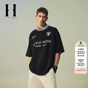 绫致SEASON HIGHNFL联名拉斯维加斯突袭者队刺绣潮短袖T恤男
