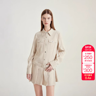 潮 连衣裙女时尚 绫致ONLY秋冬新工装 风翻领百褶短裙衬衫