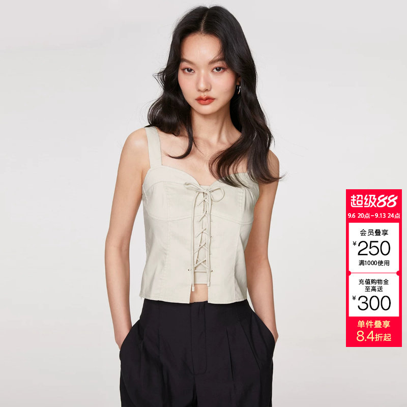 绫致ONLY春夏时尚辣妹修身绑带短款吊带T恤女士潮上衣