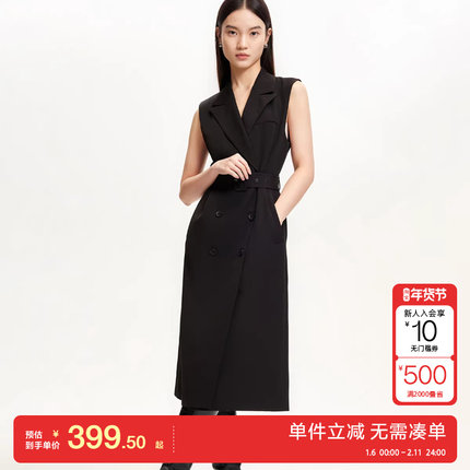 绫致Vero Moda连衣裙女秋冬新西装领双排扣收腰无袖连衣裙百搭