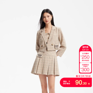 甜酷学院风套装 tq区Vero 双排扣九分袖 春夏格纹短款 女 Moda西装