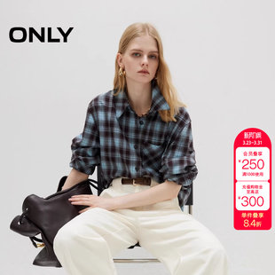 衬衫 松弛宽松翻领撞色格纹落肩长袖 女 新款 绫致ONLY夏季
