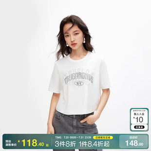 新款 o区绫致ONLY2024春夏季 简约通勤舒适字母图案圆领宽松T恤女