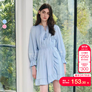 tq区绫致VeroModa连衣裙春夏度假波西米亚九分袖 短裙女