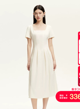 vq区绫致Vero Moda连衣裙夏季新款高腰线设计立体压褶中长裙