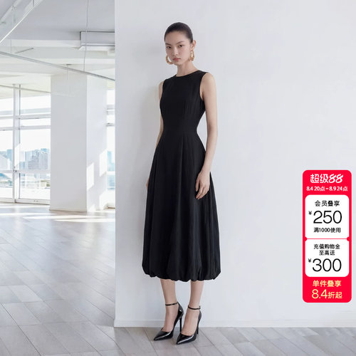 绫致ONLY2026夏季新款无袖裙子圆领长裙流畅A摆连衣裙女